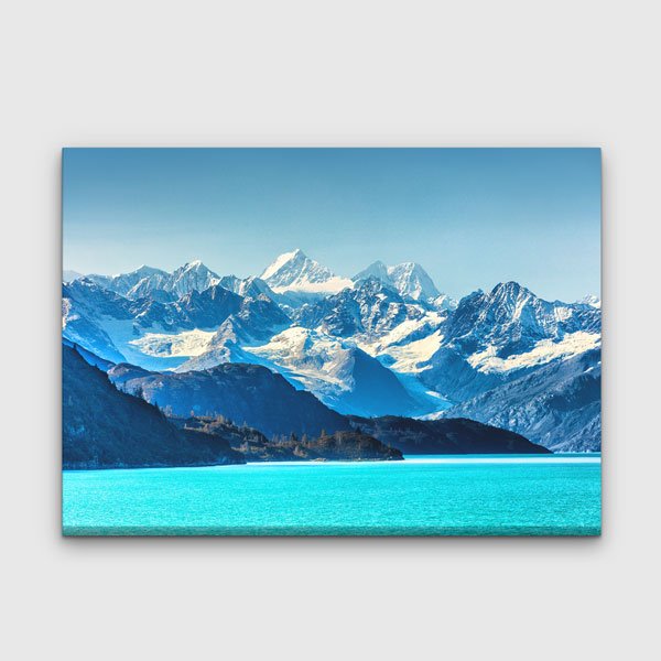 Turkuaz Dağ Gölü ve Karlı Zirveler Manzarası Kanvas Tablo 13604