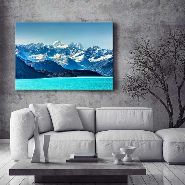 Turkuaz Dağ Gölü ve Karlı Zirveler Manzarası Kanvas Tablo 13604