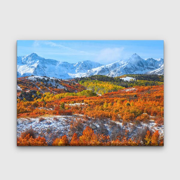 Karlı Dağlar ve Sonbahar Vadisi Manzarası Kanvas Tablo 13605
