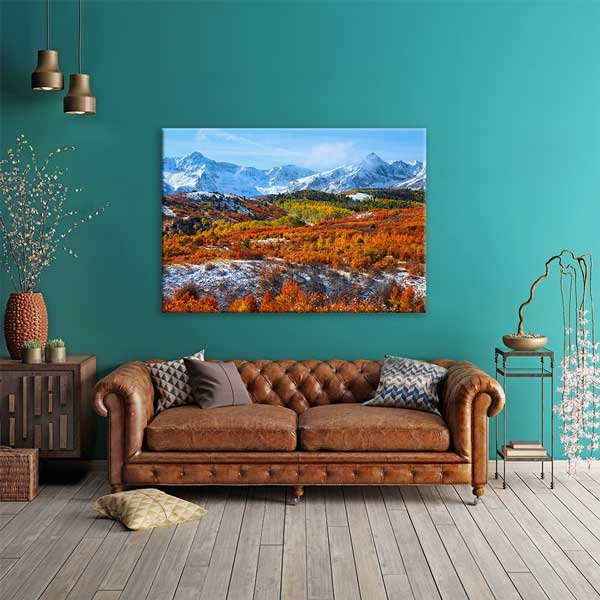 canvas-wall-design-13605-01 Karlı Dağlar ve Sonbahar Vadisi Manzarası Kanvas Tablo 13605