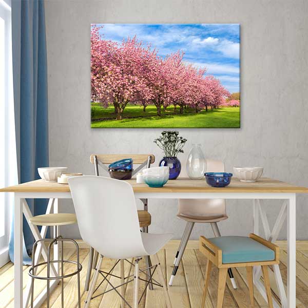 Pembe Bahar Çiçekleri ve Park Manzarası Kanvas Tablo 13607