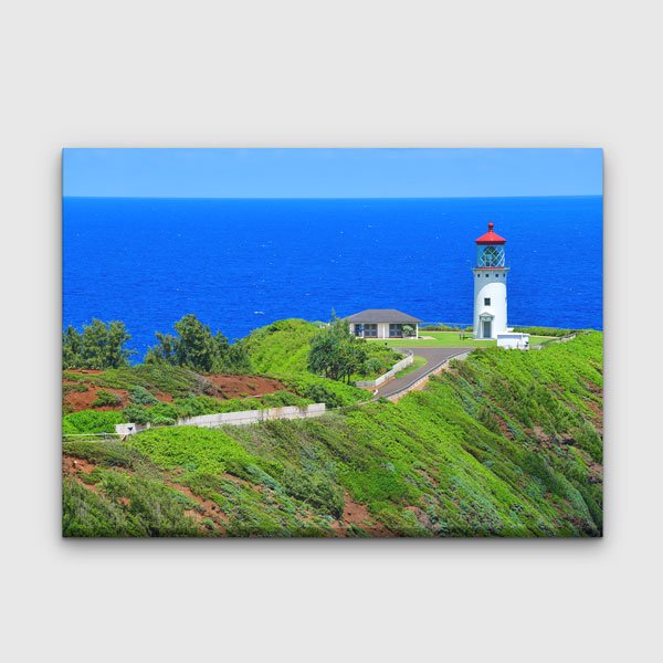 canvas-wall-design-13614-00 Okyanus Kıyısında Deniz Feneri ve Yeşil Falez Manzarası Kanvas Tablo 13614