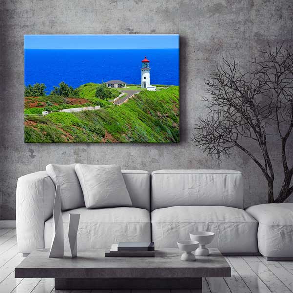Okyanus Kıyısında Deniz Feneri ve Yeşil Falez Manzarası Kanvas Tablo 13614