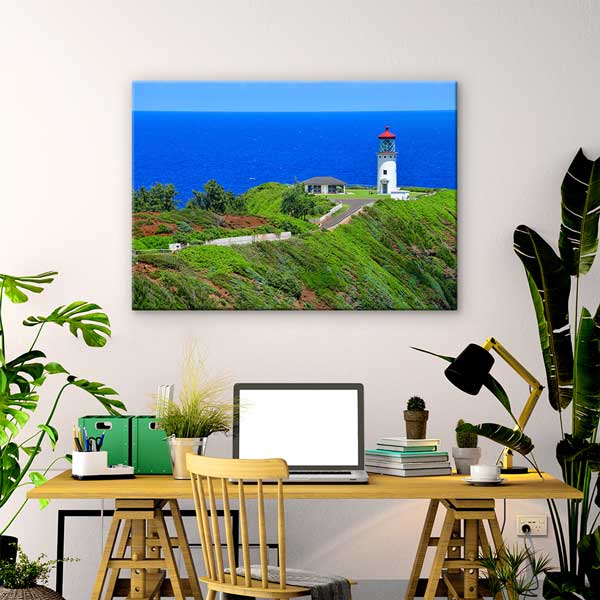 Okyanus Kıyısında Deniz Feneri ve Yeşil Falez Manzarası Kanvas Tablo 13614