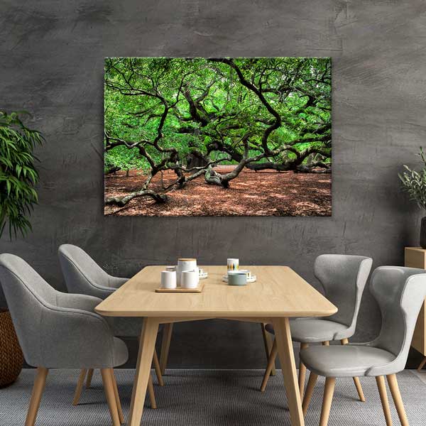 Kıvrımlı Dallara Sahip Yeşil Orman Manzarası Kanvas Tablo 13616
