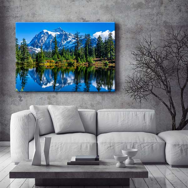 Karlı Dağlar ve Orman Yansıması Fotoğraf Sanatı Kanvas Tablo 13624