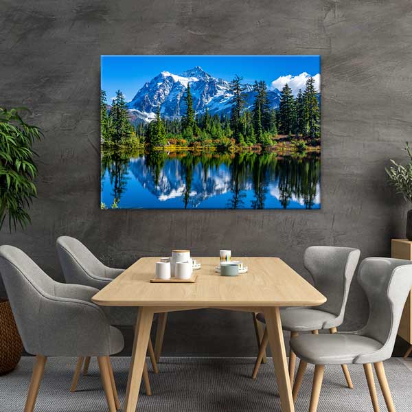 Karlı Dağlar ve Orman Yansıması Fotoğraf Sanatı Kanvas Tablo 13624