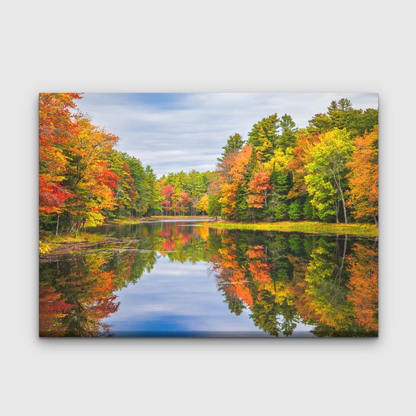 Sonbahar Ormanı ve Göl Yansıması Fotoğraf Sanatı Kanvas Tablo 13625