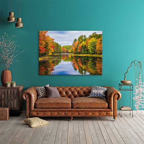 Sonbahar Ormanı ve Göl Yansıması Fotoğraf Sanatı Kanvas Tablo 13625