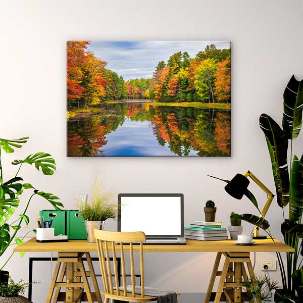 Sonbahar Ormanı ve Göl Yansıması Fotoğraf Sanatı Kanvas Tablo 13625