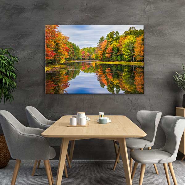 Sonbahar Ormanı ve Göl Yansıması Fotoğraf Sanatı Kanvas Tablo 13625