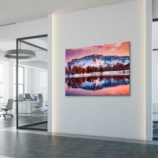 Karlı Dağ ve Göl Yansıması Gün Batımı Duvar Tablosu 13634