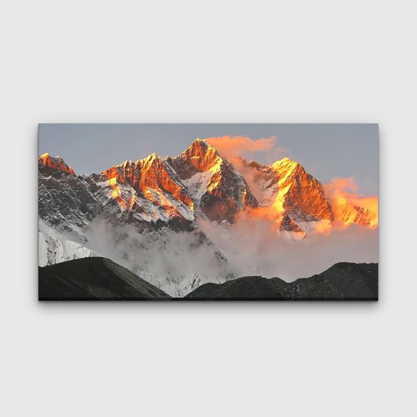 Gün Doğumunda Alev Renkli Karlı Dağ Zirveleri Kanvas Tablo – 13645