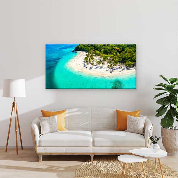 Tropikal Ada ve Turkuaz Sahil Hava Çekimi Kanvas Tablo – 13666