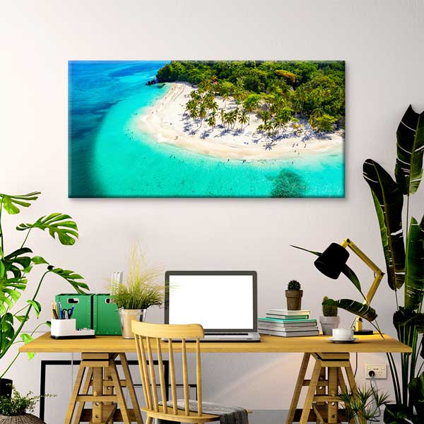 Tropikal Ada ve Turkuaz Sahil Hava Çekimi Kanvas Tablo – 13666