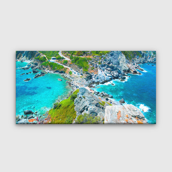 Turkuaz Sahil ve Kayalık Kıyı Manzarası Kanvas Tablo – 13669