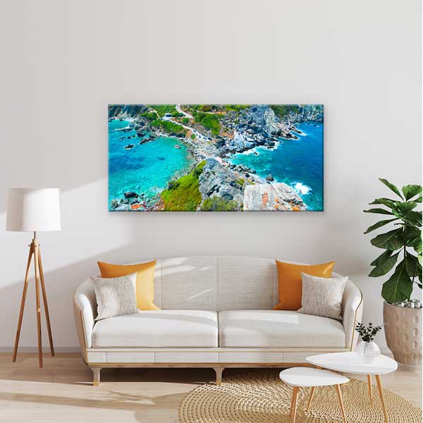 canvas-wall-design-13669-01 Turkuaz Sahil ve Kayalık Kıyı Manzarası Kanvas Tablo – 13669