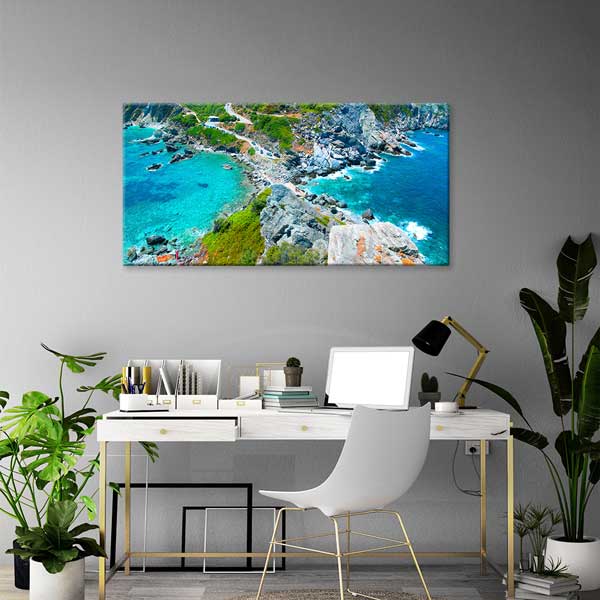 canvas-wall-design-13669-02 Turkuaz Sahil ve Kayalık Kıyı Manzarası Kanvas Tablo – 13669