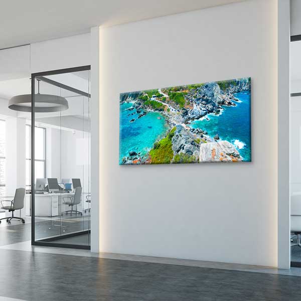 canvas-wall-design-13669-03 Turkuaz Sahil ve Kayalık Kıyı Manzarası Kanvas Tablo – 13669