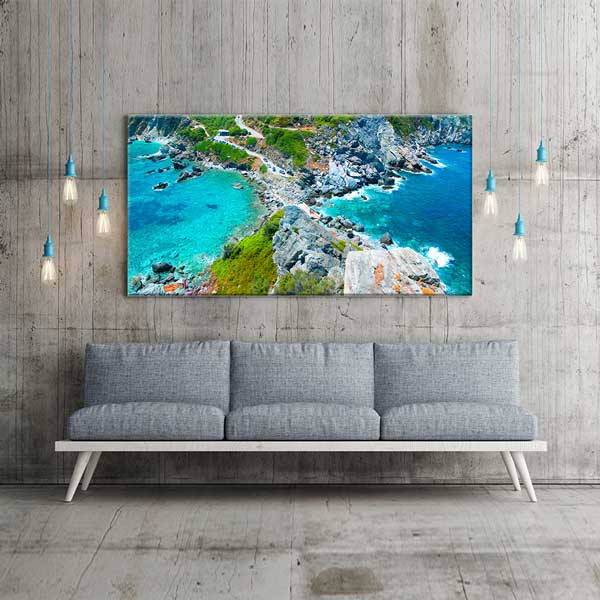 canvas-wall-design-13669-04 Turkuaz Sahil ve Kayalık Kıyı Manzarası Kanvas Tablo – 13669