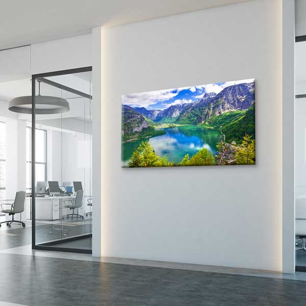 canvas-wall-design-13676-03 Hallstatt Dağ ve Göl Manzarası Panoramik Kanvas Tablo – 13676
