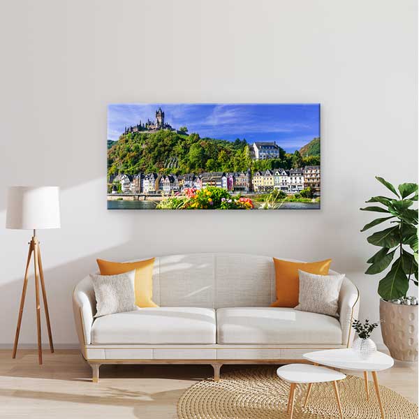 Cochem Şatosu ve Ren Nehri Şehir Manzarası Kanvas Tablo – 13678