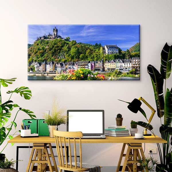 Cochem Şatosu ve Ren Nehri Şehir Manzarası Kanvas Tablo – 13678