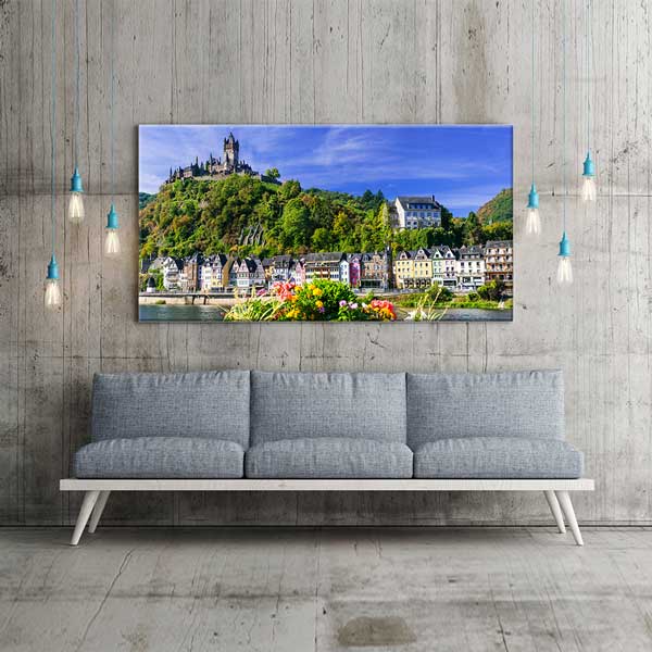 Cochem Şatosu ve Ren Nehri Şehir Manzarası Kanvas Tablo – 13678