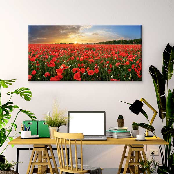 Gün Batımı Gelincik Çiçeği Tarlası Panoramik Kanvas Tablo – 13696