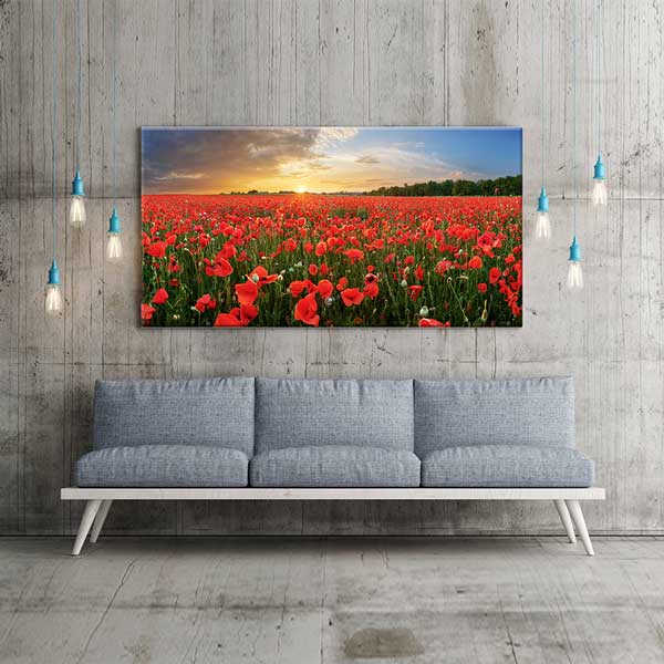 Gün Batımı Gelincik Çiçeği Tarlası Panoramik Kanvas Tablo – 13696