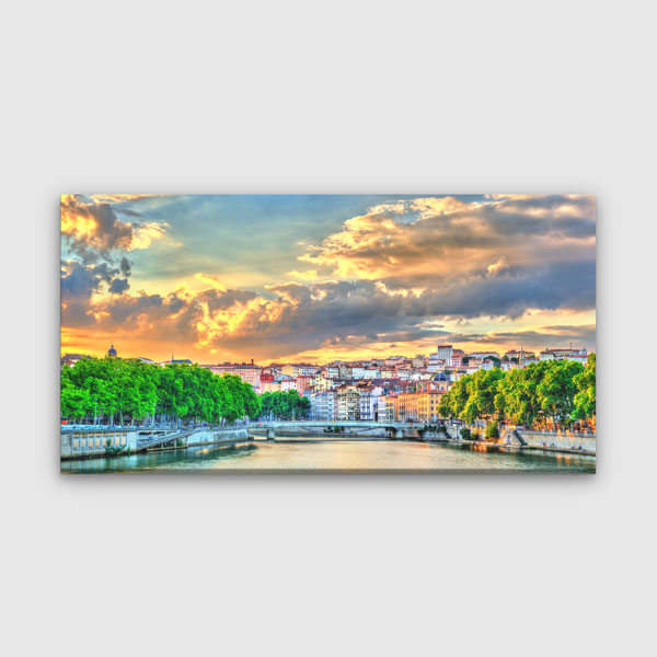canvas-wall-design-13703-00 Lyon Saône Nehri Gün Batımı Şehir Manzarası Kanvas Tablo – 13703
