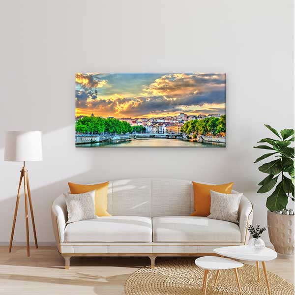 canvas-wall-design-13703-01 Lyon Saône Nehri Gün Batımı Şehir Manzarası Kanvas Tablo – 13703