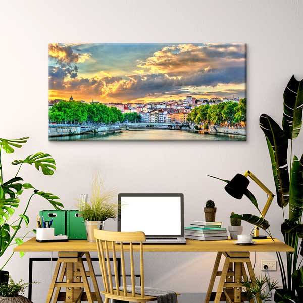 canvas-wall-design-13703-02 Lyon Saône Nehri Gün Batımı Şehir Manzarası Kanvas Tablo – 13703