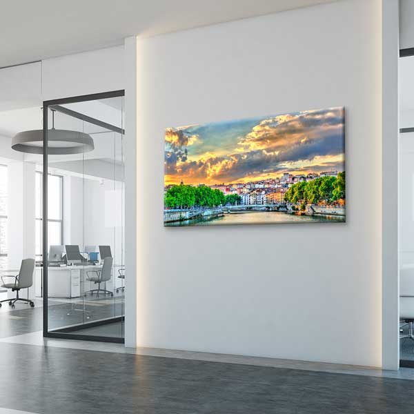 canvas-wall-design-13703-03 Lyon Saône Nehri Gün Batımı Şehir Manzarası Kanvas Tablo – 13703