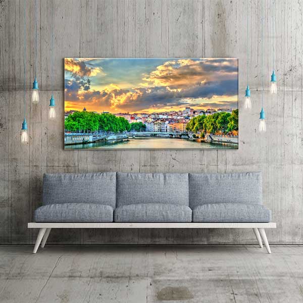 canvas-wall-design-13703-04 Lyon Saône Nehri Gün Batımı Şehir Manzarası Kanvas Tablo – 13703