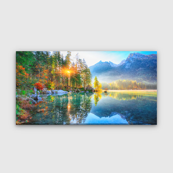 canvas-wall-design-13706-00 Hintersee Gölü Bavyera Orman ve Dağ Manzarası Kanvas Tablo – 13706