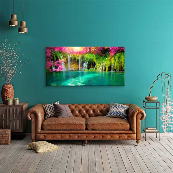 canvas-wall-design-13708-01 Plitvice Gölleri Çok Katmanlı Şelale Turkuaz Göl Manzarası Kanvas Tablo – 13708