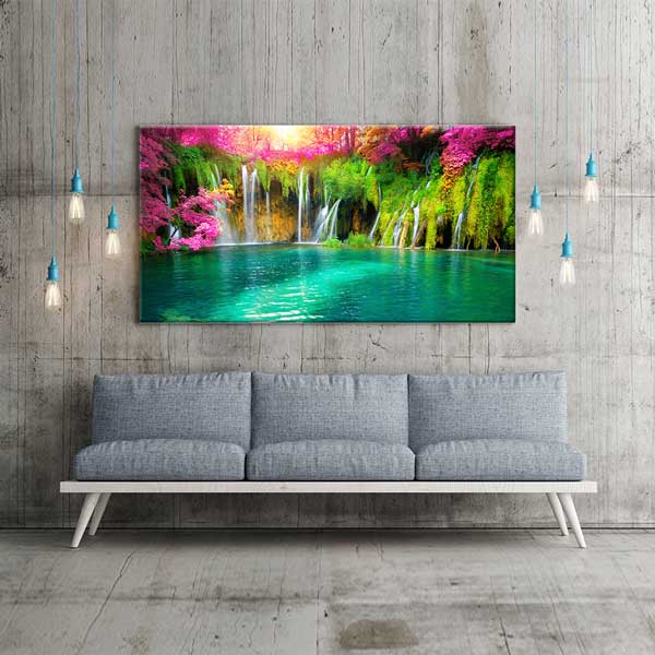 canvas-wall-design-13708-04 Plitvice Gölleri Çok Katmanlı Şelale Turkuaz Göl Manzarası Kanvas Tablo – 13708