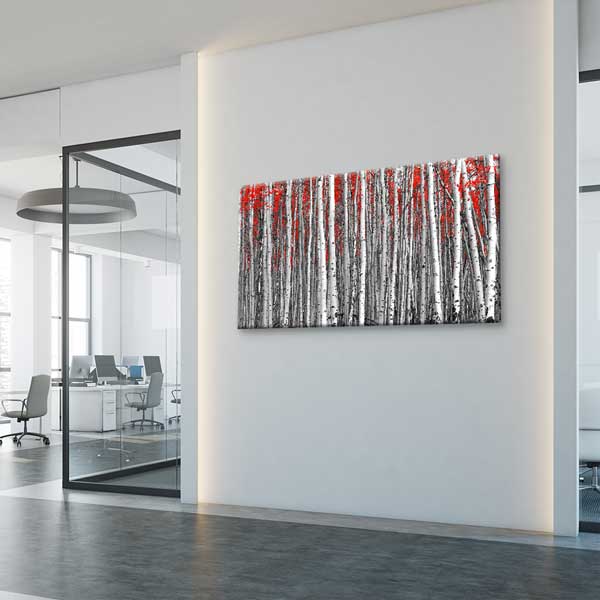 Kırmızı Yapraklı Siyah Beyaz Orman Duvar Tablosu – 13760