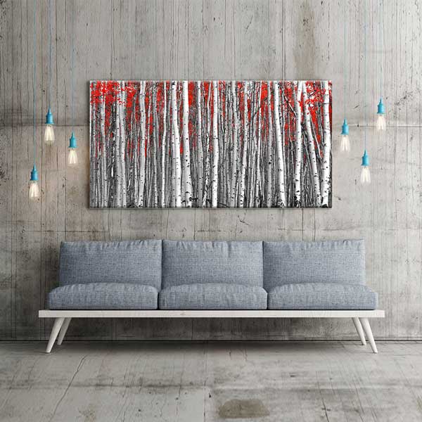 Kırmızı Yapraklı Siyah Beyaz Orman Duvar Tablosu – 13760