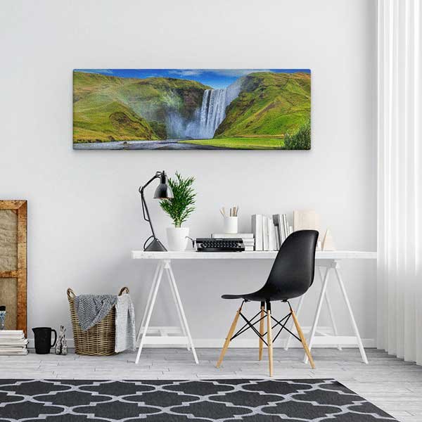 İzlanda Skógafoss Şelalesi Panoramik Kanvas Tablo 13794