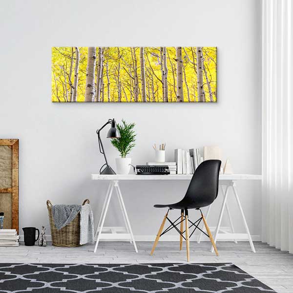 Parlak Sarı Huş Ormanı Panoramik Doğa Manzarası Duvar Tablosu 13828