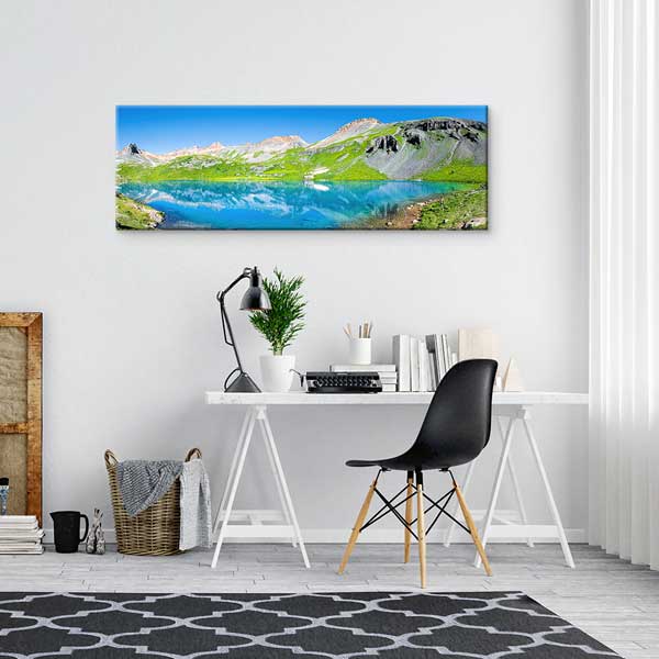 Turkuaz Dağ Gölü ve Yeşil Yamaçlar Panoramik Doğa Manzarası Duvar Tablosu 13834