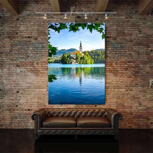 Göl Üzerindeki Ada ve Kilise Manzarası Kanvas Tablo 13857