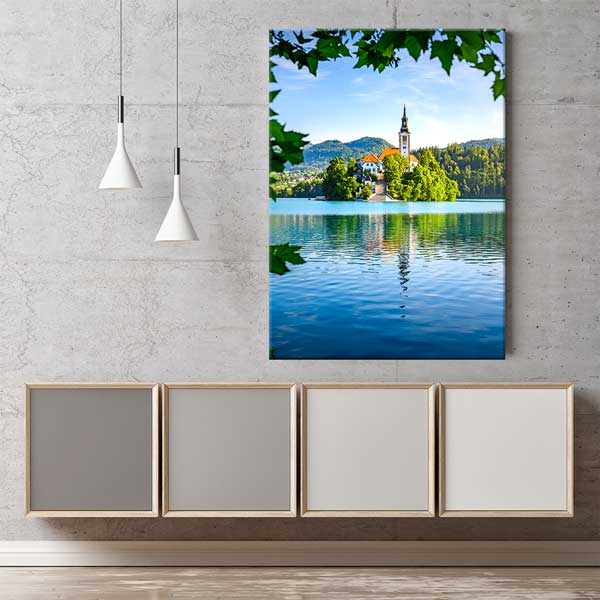 Göl Üzerindeki Ada ve Kilise Manzarası Kanvas Tablo 13857