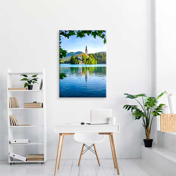 Göl Üzerindeki Ada ve Kilise Manzarası Kanvas Tablo 13857
