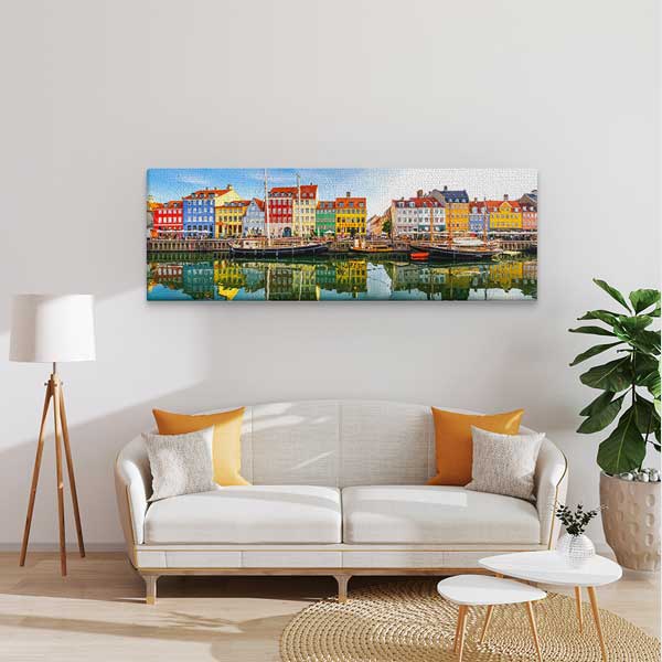 Nyhavn Renkli Evler Panoramik Kanvas Tablo 13901
