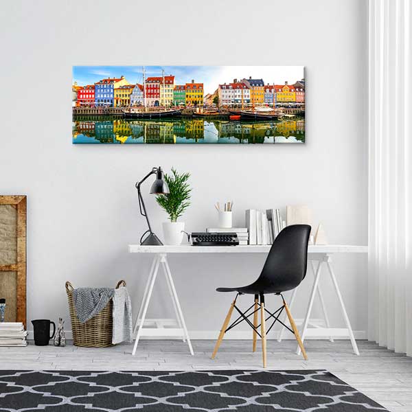 Nyhavn Renkli Evler Panoramik Kanvas Tablo 13901