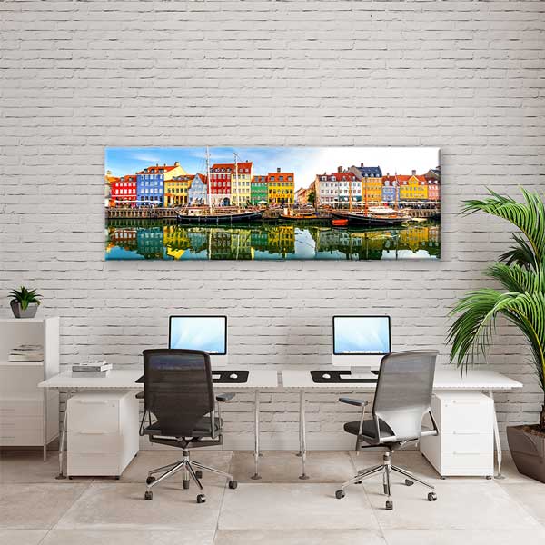 Nyhavn Renkli Evler Panoramik Kanvas Tablo 13901