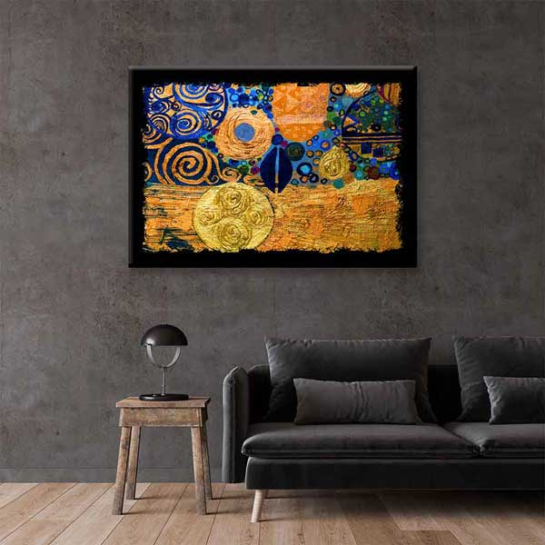 Altın ve Mavi Desenli Soyut Sanat Kanvas Tablo 4134